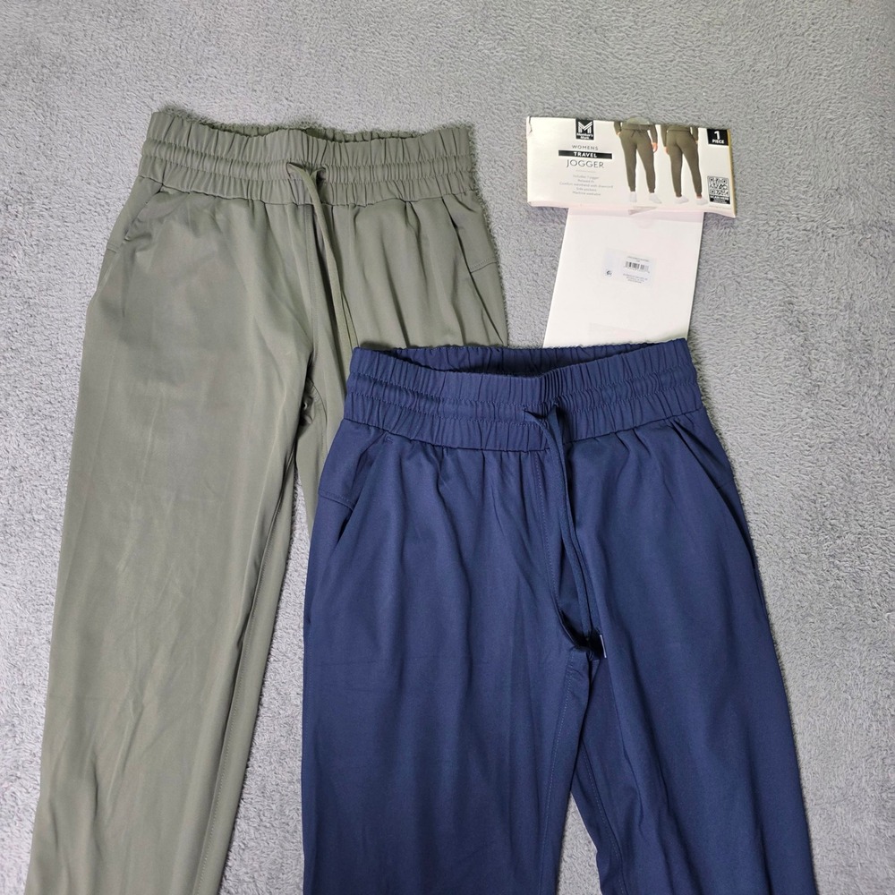 Member's Mark Womens XS Travel Jogger Blue Green 2 Pack Stretch Pockets Smocked